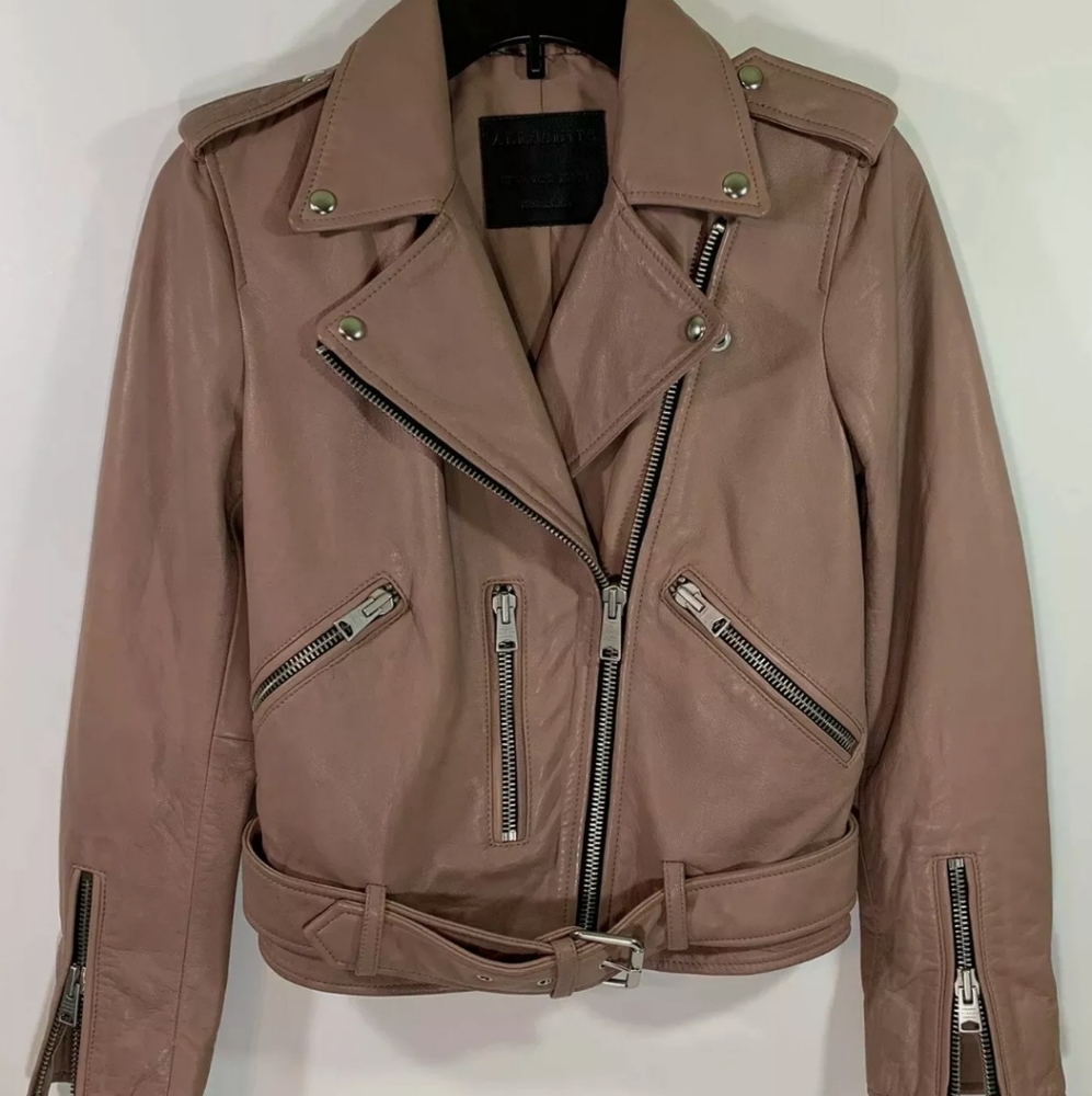 NWT Allsaints Balfern Leather Jacket Dusty Pink S